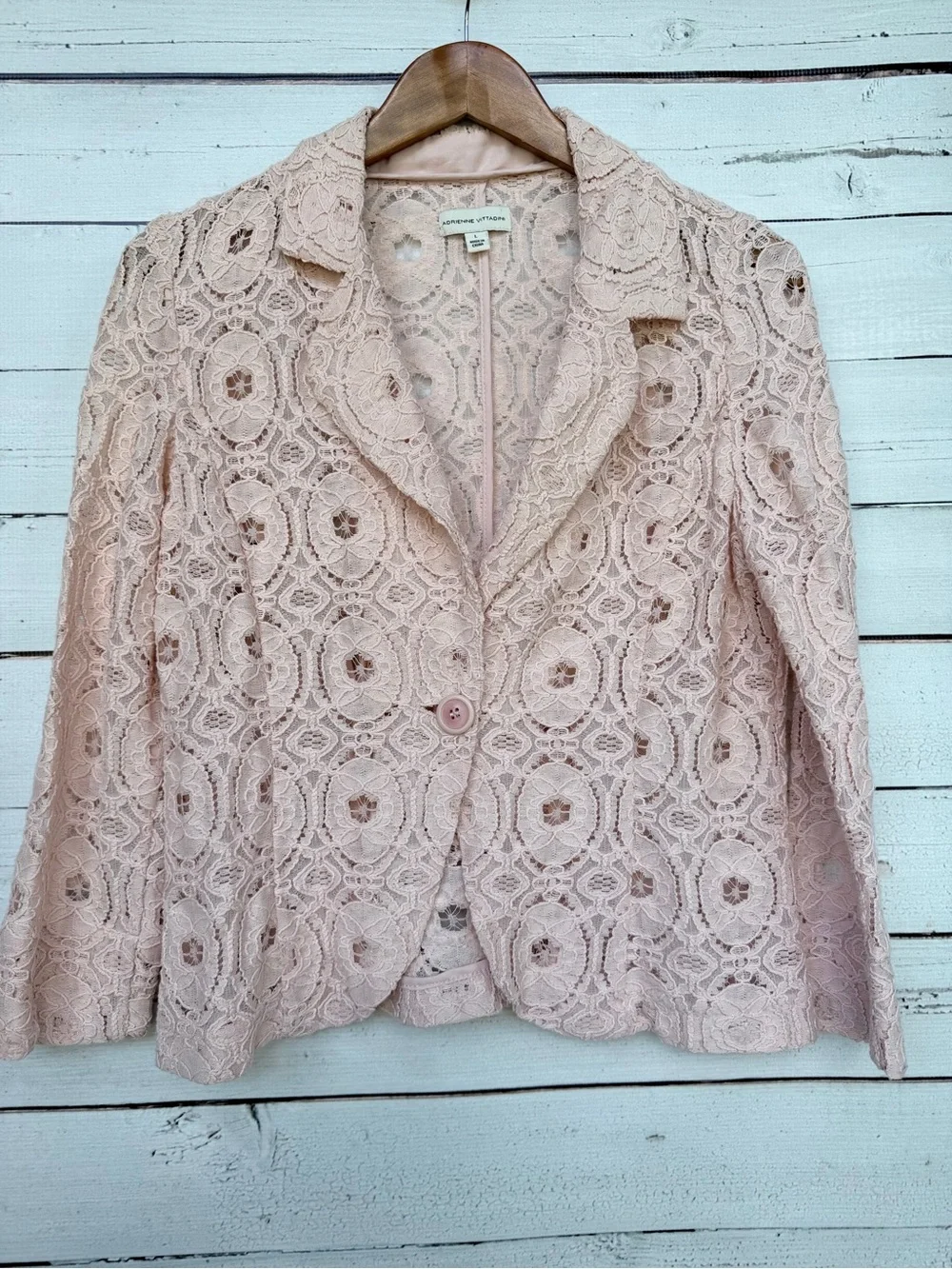 Adrienne Vittadini Intricate Medallion Lace Single Button Blazer - Large